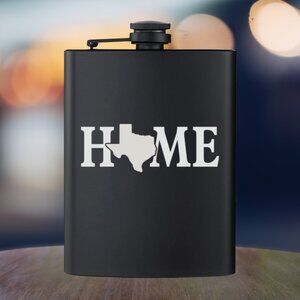 Personalized Engraved Country State Texas Home Heart Black Flask